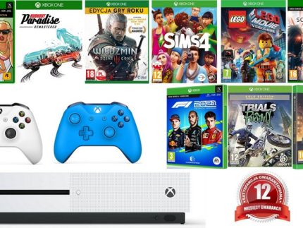 Konsola Microsft Xbox One S 1TB + 2x Pad Oryginalny + Wiedźmin + GTA + Gry