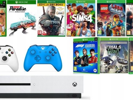 Najlepsza Konsola Microsoft Xbox One S 1TB + 2x Pad + Wiedźmin + GTA + Gry