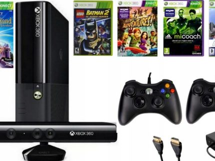 Mega Komplet Konsola Microsfoft Xbox 360 E + Kinect + 2 Pady + Super Gry