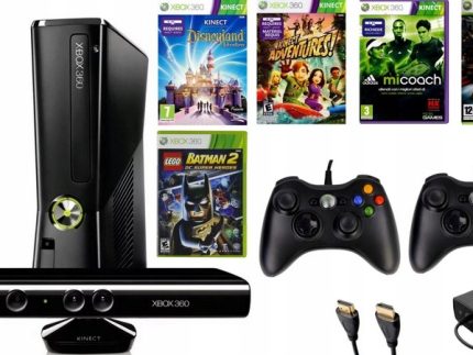 Super Zestaw Konsola Microsoft Xbox 360 Slim + Kinect + 2 Pady + 5 x Gra !